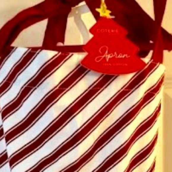 NWT COTERIE STUDIO Kitchen Apron Red White Candy Stripes - Picture 3 of 6